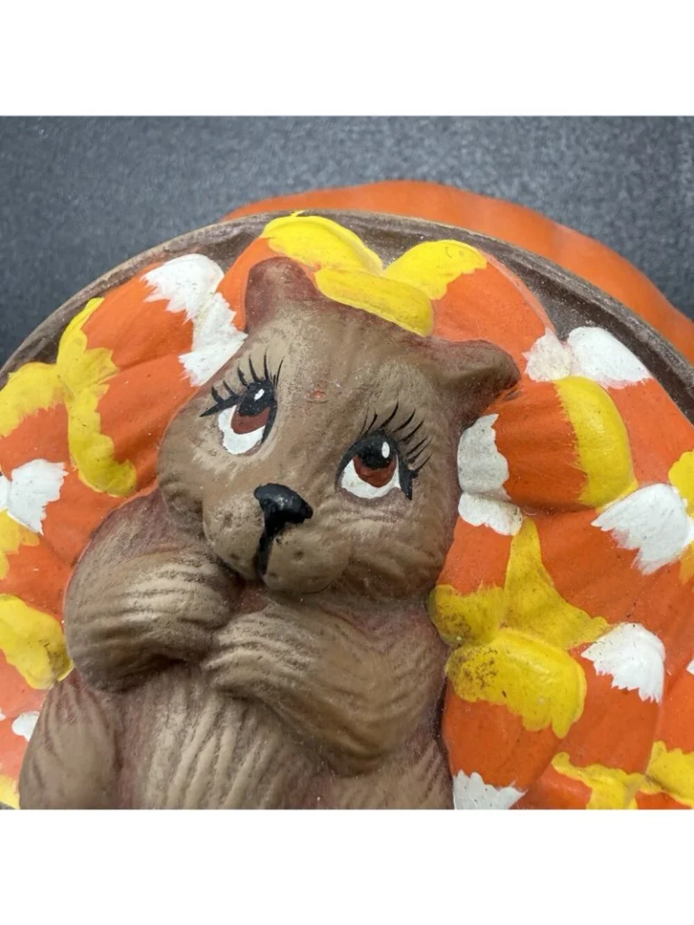 Vintage Dona's Mold Squirrel Candy Corn Trinket Box Candy Dish Halloween Decor